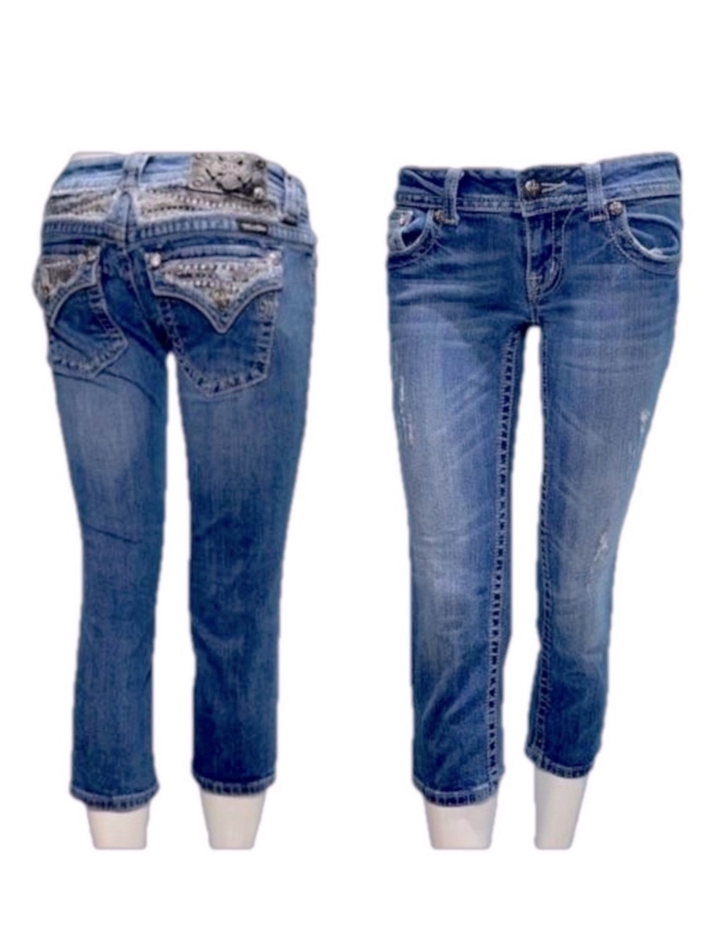 Miss Me Denim Capri Jeans Low Rise Rhinestone Bling Designer - Size 26 = 1/2